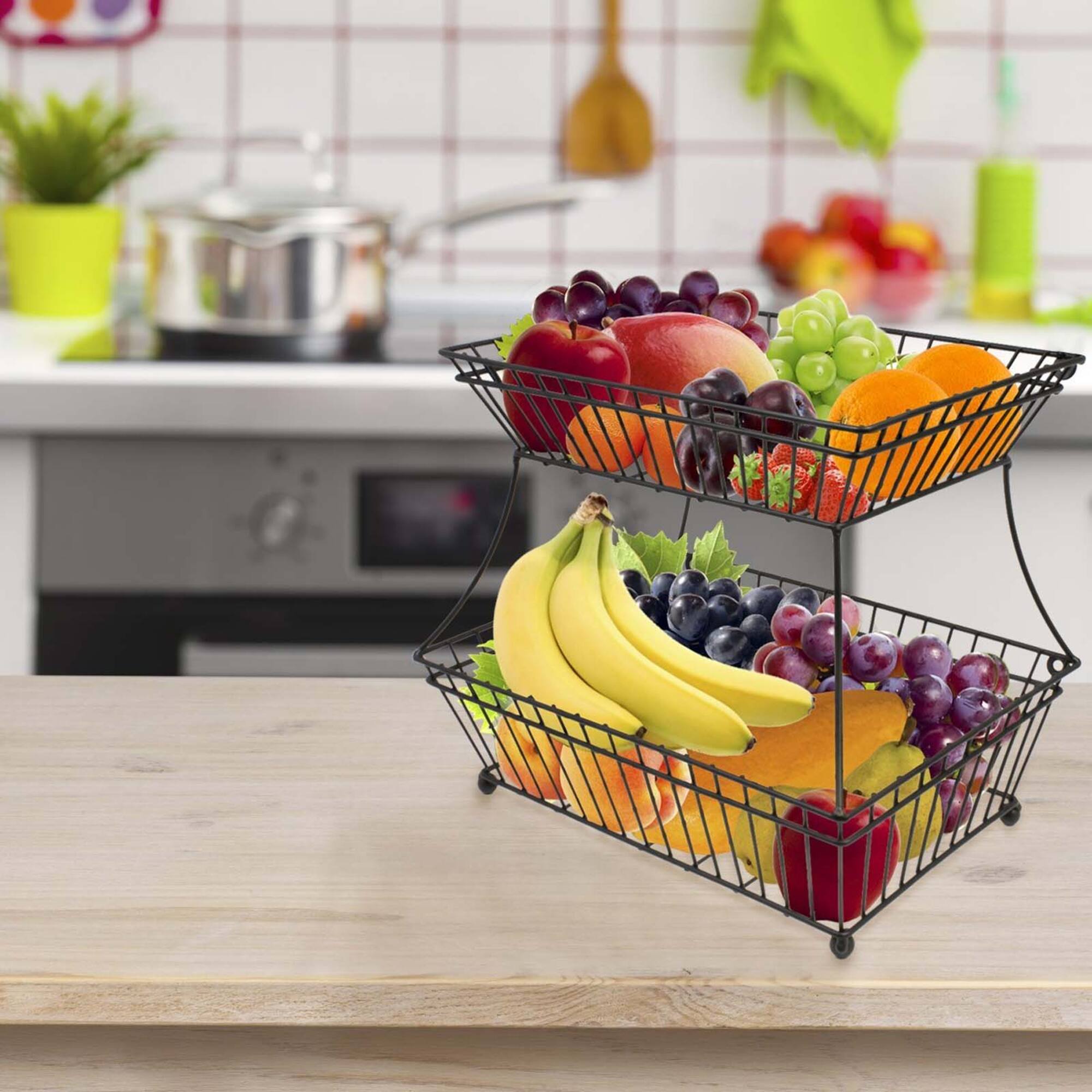 Sorbus 2-Tier Flat-Back Metal Basket